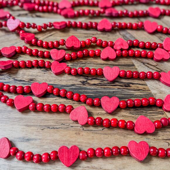 Vintage 9ft. Red Wooden Heart Garland by Trim-A-Tree/Raz Imports-Christmas Decor - Picture 1 of 3